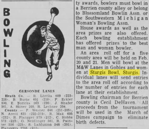 Sturgis Bowl (Sturgis Lanes) - Jan 1965 Mention (newer photo)